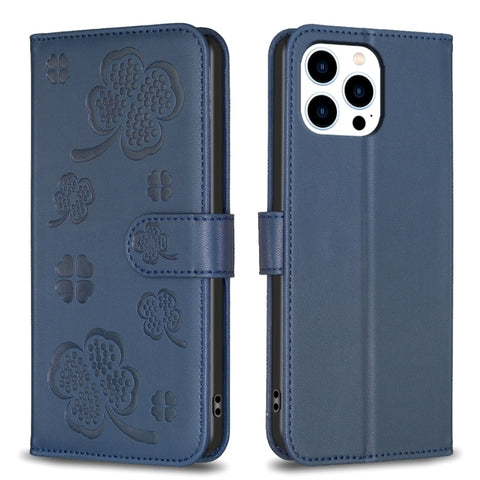 Four-leaf Embossed Leather Phone Case, For iPhone 15 Pro Max, For iPhone 15 Pro, For iPhone 15 Plus, For iPhone 15, For iPhone 14 Plus, For iPhone 14, For iPhone 14 Pro, For iPhone 14 Pro Max