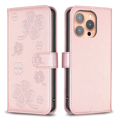 Four-leaf Embossed Leather Phone Case, For iPhone 15 Pro Max, For iPhone 15 Pro, For iPhone 15 Plus, For iPhone 15, For iPhone 14 Plus, For iPhone 14, For iPhone 14 Pro, For iPhone 14 Pro Max