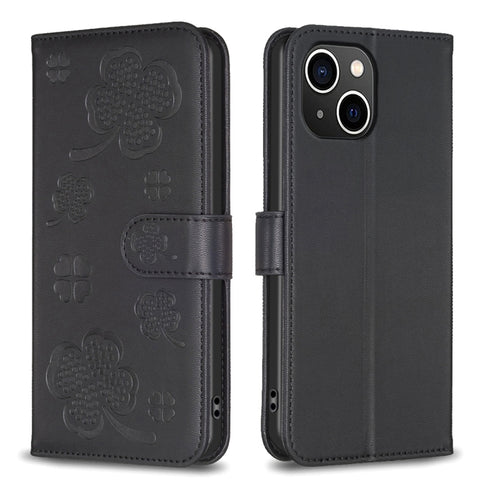 Four-leaf Embossed Leather Phone Case, For iPhone 15 Pro Max, For iPhone 15 Pro, For iPhone 15 Plus, For iPhone 15, For iPhone 14 Plus, For iPhone 14, For iPhone 14 Pro, For iPhone 14 Pro Max