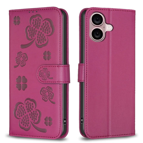 Four-leaf Embossed Leather Phone Case, For iPhone 18 Pro/17 Pro, For iPhone 18 Pro Max/17 Pro Max, For iPhone 17, For iPhone 17 Air, For iPhone 16 Pro Max, For iPhone 16 Pro, For iPhone 16 Plus, For iPhone 16