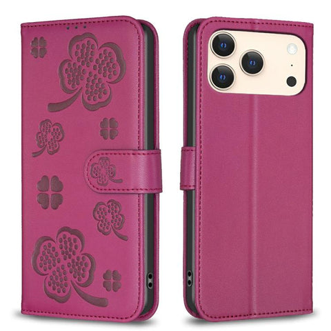 Four-leaf Embossed Leather Phone Case, For iPhone 18 Pro/17 Pro, For iPhone 18 Pro Max/17 Pro Max, For iPhone 17, For iPhone 17 Air, For iPhone 16 Pro Max, For iPhone 16 Pro, For iPhone 16 Plus, For iPhone 16