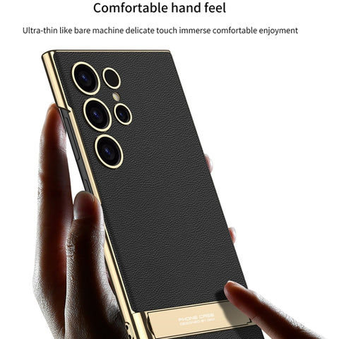 GKK Triumph Ultra-Thin Plain Leather Phone Case with Holder, For Samsung Galaxy S24 Ultra 5G