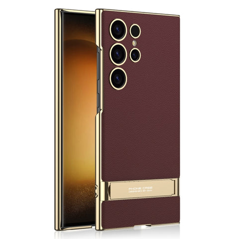 GKK Triumph Ultra-Thin Plain Leather Phone Case with Holder, For Samsung Galaxy S24 Ultra 5G