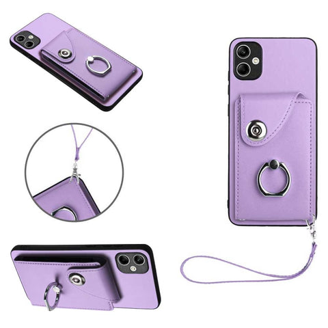 Organ Card Bag Ring Holder PU Phone Case with Lanyard, For Samsung Galaxy A14 5G, For Samsung Galaxy A04 4G, For Samsung Galaxy A13 5G/A04s, For Samsung Galaxy S20 FE, For Samsung Galaxy A23 165.4mm, For Samsung Galaxy A53 5G, For Samsung Galaxy A33 5G...