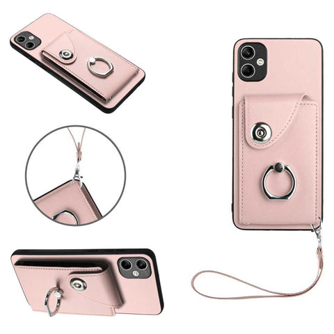 Organ Card Bag Ring Holder PU Phone Case with Lanyard, For Samsung Galaxy A14 5G, For Samsung Galaxy A04 4G, For Samsung Galaxy A13 5G/A04s, For Samsung Galaxy S20 FE, For Samsung Galaxy A23 165.4mm, For Samsung Galaxy A53 5G, For Samsung Galaxy A33 5G...