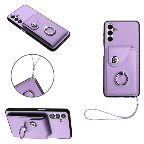 Organ Card Bag Ring Holder PU Phone Case with Lanyard, For Samsung Galaxy A14 5G, For Samsung Galaxy A04 4G, For Samsung Galaxy A13 5G/A04s, For Samsung Galaxy S20 FE, For Samsung Galaxy A23 165.4mm, For Samsung Galaxy A53 5G, For Samsung Galaxy A33 5G...