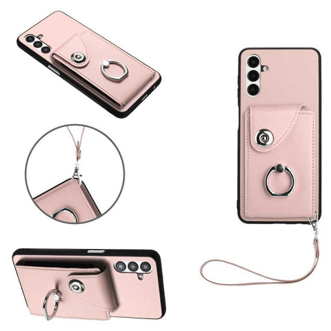 Organ Card Bag Ring Holder PU Phone Case with Lanyard, For Samsung Galaxy A14 5G, For Samsung Galaxy A04 4G, For Samsung Galaxy A13 5G/A04s, For Samsung Galaxy S20 FE, For Samsung Galaxy A23 165.4mm, For Samsung Galaxy A53 5G, For Samsung Galaxy A33 5G...