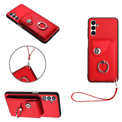 Organ Card Bag Ring Holder PU Phone Case with Lanyard, For Samsung Galaxy A14 5G, For Samsung Galaxy A04 4G, For Samsung Galaxy A13 5G/A04s, For Samsung Galaxy S20 FE, For Samsung Galaxy A23 165.4mm, For Samsung Galaxy A53 5G, For Samsung Galaxy A33 5G...