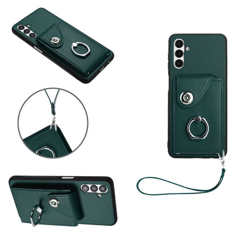 Organ Card Bag Ring Holder PU Phone Case with Lanyard, For Samsung Galaxy A14 5G, For Samsung Galaxy A04 4G, For Samsung Galaxy A13 5G/A04s, For Samsung Galaxy S20 FE, For Samsung Galaxy A23 165.4mm, For Samsung Galaxy A53 5G, For Samsung Galaxy A33 5G...