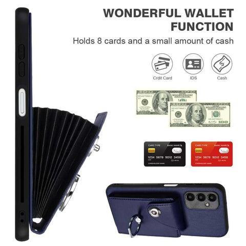 Organ Card Bag Ring Holder PU Phone Case with Lanyard, For Samsung Galaxy A14 5G, For Samsung Galaxy A04 4G, For Samsung Galaxy A13 5G/A04s, For Samsung Galaxy S20 FE, For Samsung Galaxy A23 165.4mm, For Samsung Galaxy A53 5G, For Samsung Galaxy A33 5G...