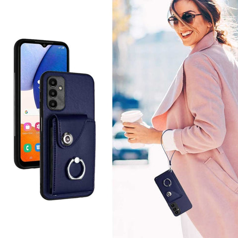 Organ Card Bag Ring Holder PU Phone Case with Lanyard, For Samsung Galaxy A14 5G, For Samsung Galaxy A04 4G, For Samsung Galaxy A13 5G/A04s, For Samsung Galaxy S20 FE, For Samsung Galaxy A23 165.4mm, For Samsung Galaxy A53 5G, For Samsung Galaxy A33 5G...