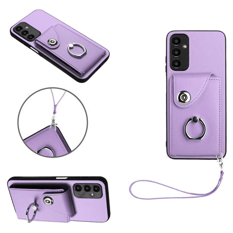 Organ Card Bag Ring Holder PU Phone Case with Lanyard, For Samsung Galaxy A14 5G, For Samsung Galaxy A04 4G, For Samsung Galaxy A13 5G/A04s, For Samsung Galaxy S20 FE, For Samsung Galaxy A23 165.4mm, For Samsung Galaxy A53 5G, For Samsung Galaxy A33 5G...
