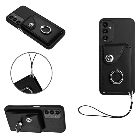 Organ Card Bag Ring Holder PU Phone Case with Lanyard, For Samsung Galaxy A14 5G, For Samsung Galaxy A04 4G, For Samsung Galaxy A13 5G/A04s, For Samsung Galaxy S20 FE, For Samsung Galaxy A23 165.4mm, For Samsung Galaxy A53 5G, For Samsung Galaxy A33 5G...