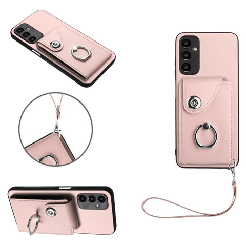 Organ Card Bag Ring Holder PU Phone Case with Lanyard, For Samsung Galaxy A14 5G, For Samsung Galaxy A04 4G, For Samsung Galaxy A13 5G/A04s, For Samsung Galaxy S20 FE, For Samsung Galaxy A23 165.4mm, For Samsung Galaxy A53 5G, For Samsung Galaxy A33 5G...