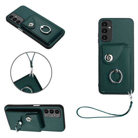 Organ Card Bag Ring Holder PU Phone Case with Lanyard, For Samsung Galaxy A14 5G, For Samsung Galaxy A04 4G, For Samsung Galaxy A13 5G/A04s, For Samsung Galaxy S20 FE, For Samsung Galaxy A23 165.4mm, For Samsung Galaxy A53 5G, For Samsung Galaxy A33 5G...
