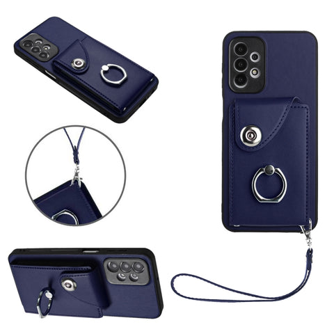 Organ Card Bag Ring Holder PU Phone Case with Lanyard, For Samsung Galaxy A14 5G, For Samsung Galaxy A04 4G, For Samsung Galaxy A13 5G/A04s, For Samsung Galaxy S20 FE, For Samsung Galaxy A23 165.4mm, For Samsung Galaxy A53 5G, For Samsung Galaxy A33 5G...