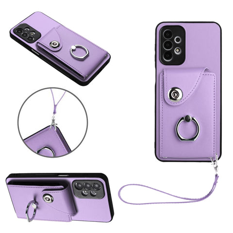 Organ Card Bag Ring Holder PU Phone Case with Lanyard, For Samsung Galaxy A14 5G, For Samsung Galaxy A04 4G, For Samsung Galaxy A13 5G/A04s, For Samsung Galaxy S20 FE, For Samsung Galaxy A23 165.4mm, For Samsung Galaxy A53 5G, For Samsung Galaxy A33 5G...