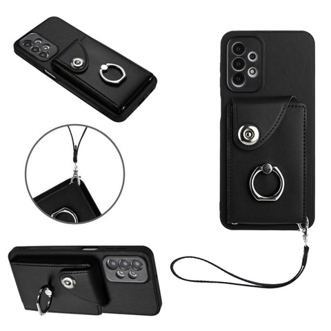 Organ Card Bag Ring Holder PU Phone Case with Lanyard, For Samsung Galaxy A14 5G, For Samsung Galaxy A04 4G, For Samsung Galaxy A13 5G/A04s, For Samsung Galaxy S20 FE, For Samsung Galaxy A23 165.4mm, For Samsung Galaxy A53 5G, For Samsung Galaxy A33 5G...
