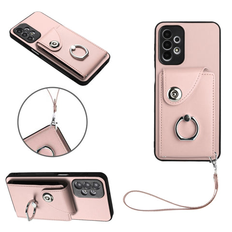 Organ Card Bag Ring Holder PU Phone Case with Lanyard, For Samsung Galaxy A14 5G, For Samsung Galaxy A04 4G, For Samsung Galaxy A13 5G/A04s, For Samsung Galaxy S20 FE, For Samsung Galaxy A23 165.4mm, For Samsung Galaxy A53 5G, For Samsung Galaxy A33 5G...