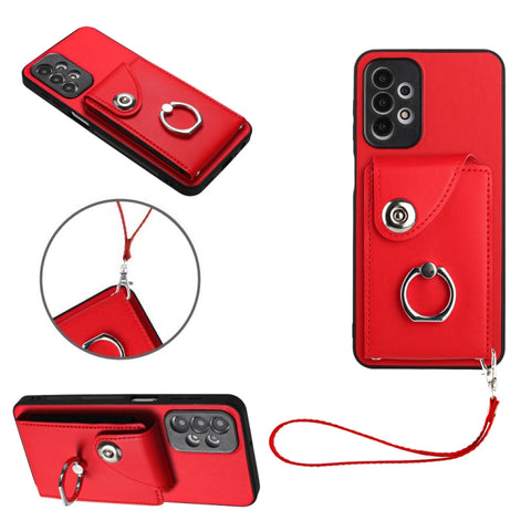 Organ Card Bag Ring Holder PU Phone Case with Lanyard, For Samsung Galaxy A14 5G, For Samsung Galaxy A04 4G, For Samsung Galaxy A13 5G/A04s, For Samsung Galaxy S20 FE, For Samsung Galaxy A23 165.4mm, For Samsung Galaxy A53 5G, For Samsung Galaxy A33 5G...