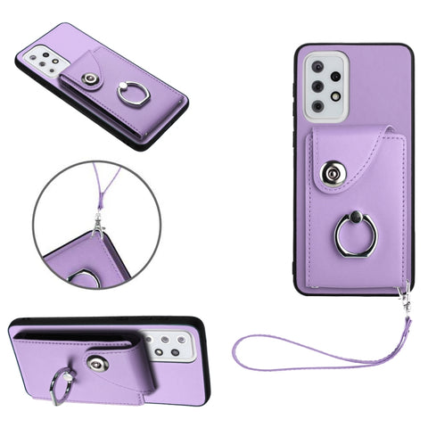 Organ Card Bag Ring Holder PU Phone Case with Lanyard, For Samsung Galaxy A14 5G, For Samsung Galaxy A04 4G, For Samsung Galaxy A13 5G/A04s, For Samsung Galaxy S20 FE, For Samsung Galaxy A23 165.4mm, For Samsung Galaxy A53 5G, For Samsung Galaxy A33 5G...