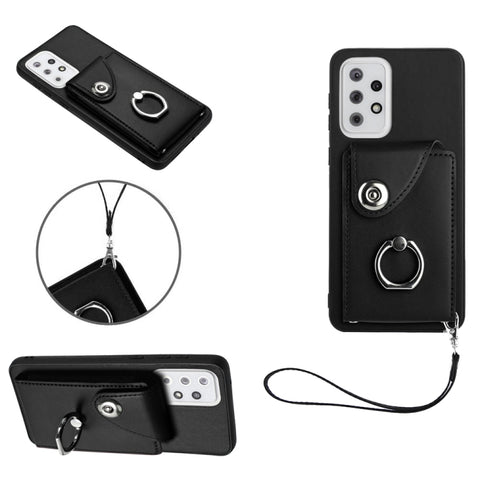 Organ Card Bag Ring Holder PU Phone Case with Lanyard, For Samsung Galaxy A14 5G, For Samsung Galaxy A04 4G, For Samsung Galaxy A13 5G/A04s, For Samsung Galaxy S20 FE, For Samsung Galaxy A23 165.4mm, For Samsung Galaxy A53 5G, For Samsung Galaxy A33 5G...