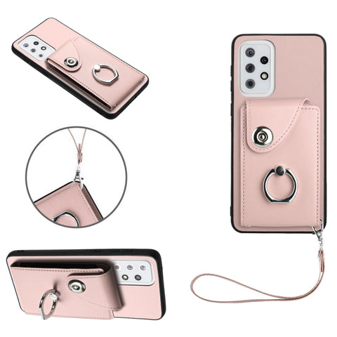 Organ Card Bag Ring Holder PU Phone Case with Lanyard, For Samsung Galaxy A14 5G, For Samsung Galaxy A04 4G, For Samsung Galaxy A13 5G/A04s, For Samsung Galaxy S20 FE, For Samsung Galaxy A23 165.4mm, For Samsung Galaxy A53 5G, For Samsung Galaxy A33 5G...