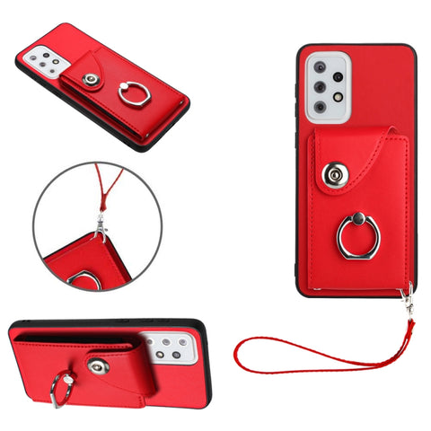 Organ Card Bag Ring Holder PU Phone Case with Lanyard, For Samsung Galaxy A14 5G, For Samsung Galaxy A04 4G, For Samsung Galaxy A13 5G/A04s, For Samsung Galaxy S20 FE, For Samsung Galaxy A23 165.4mm, For Samsung Galaxy A53 5G, For Samsung Galaxy A33 5G...