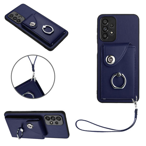 Organ Card Bag Ring Holder PU Phone Case with Lanyard, For Samsung Galaxy A14 5G, For Samsung Galaxy A04 4G, For Samsung Galaxy A13 5G/A04s, For Samsung Galaxy S20 FE, For Samsung Galaxy A23 165.4mm, For Samsung Galaxy A53 5G, For Samsung Galaxy A33 5G...
