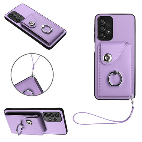 Organ Card Bag Ring Holder PU Phone Case with Lanyard, For Samsung Galaxy A14 5G, For Samsung Galaxy A04 4G, For Samsung Galaxy A13 5G/A04s, For Samsung Galaxy S20 FE, For Samsung Galaxy A23 165.4mm, For Samsung Galaxy A53 5G, For Samsung Galaxy A33 5G...