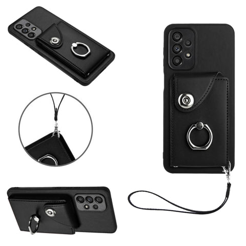 Organ Card Bag Ring Holder PU Phone Case with Lanyard, For Samsung Galaxy A14 5G, For Samsung Galaxy A04 4G, For Samsung Galaxy A13 5G/A04s, For Samsung Galaxy S20 FE, For Samsung Galaxy A23 165.4mm, For Samsung Galaxy A53 5G, For Samsung Galaxy A33 5G...
