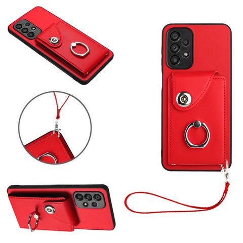 Organ Card Bag Ring Holder PU Phone Case with Lanyard, For Samsung Galaxy A14 5G, For Samsung Galaxy A04 4G, For Samsung Galaxy A13 5G/A04s, For Samsung Galaxy S20 FE, For Samsung Galaxy A23 165.4mm, For Samsung Galaxy A53 5G, For Samsung Galaxy A33 5G...