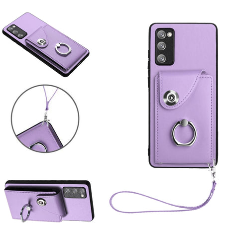 Organ Card Bag Ring Holder PU Phone Case with Lanyard, For Samsung Galaxy A14 5G, For Samsung Galaxy A04 4G, For Samsung Galaxy A13 5G/A04s, For Samsung Galaxy S20 FE, For Samsung Galaxy A23 165.4mm, For Samsung Galaxy A53 5G, For Samsung Galaxy A33 5G...
