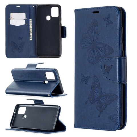 Embossing Two Butterflies Pattern Horizontal Flip PU Leather Case with Holder & Card Slot & Wallet & Lanyard, For Samsung Galaxy A21s