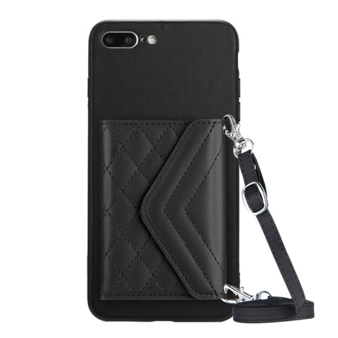 Rhombic Texture Card Bag RFID Phone Case with Long Lanyard, For iPhone 12 mini, For iPhone 11 Pro Max, For iPhone 11, For iPhone 11 Pro, For iPhone XS / X, For iPhone XR, For iPhone XS Max, For iPhone 8 Plus / 7 Plus