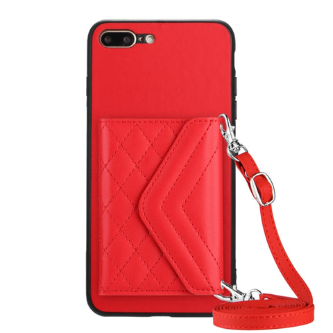 Rhombic Texture Card Bag RFID Phone Case with Long Lanyard, For iPhone 12 mini, For iPhone 11 Pro Max, For iPhone 11, For iPhone 11 Pro, For iPhone XS / X, For iPhone XR, For iPhone XS Max, For iPhone 8 Plus / 7 Plus