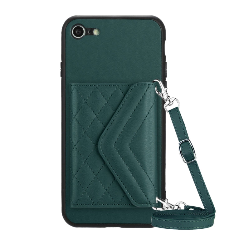 Rhombic Texture Card Bag RFID Phone Case with Long Lanyard, For iPhone SE 2022 / SE 2020, For iPhone 13 Pro Max, For iPhone 13 Pro, For iPhone 13, For iPhone 13 mini, For iPhone 12, For iPhone 12 Pro Max, For iPhone 12 Pro