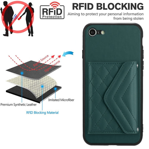 Rhombic Texture Card Bag RFID Phone Case with Long Lanyard, For iPhone SE 2022 / SE 2020, For iPhone 13 Pro Max, For iPhone 13 Pro, For iPhone 13, For iPhone 13 mini, For iPhone 12, For iPhone 12 Pro Max, For iPhone 12 Pro