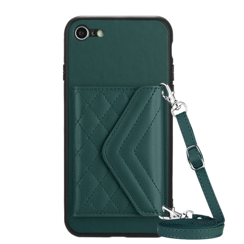 Rhombic Texture Card Bag RFID Phone Case with Long Lanyard, For iPhone SE 2022 / SE 2020, For iPhone 13 Pro Max, For iPhone 13 Pro, For iPhone 13, For iPhone 13 mini, For iPhone 12, For iPhone 12 Pro Max, For iPhone 12 Pro