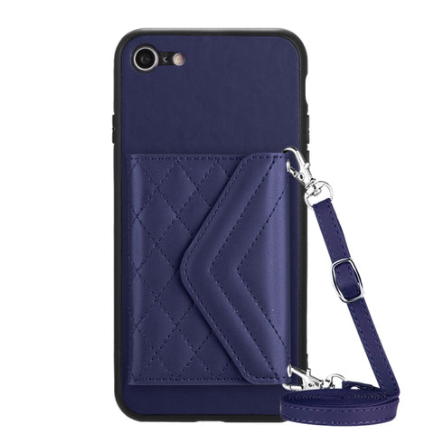 Rhombic Texture Card Bag RFID Phone Case with Long Lanyard, For iPhone SE 2022 / SE 2020, For iPhone 13 Pro Max, For iPhone 13 Pro, For iPhone 13, For iPhone 13 mini, For iPhone 12, For iPhone 12 Pro Max, For iPhone 12 Pro