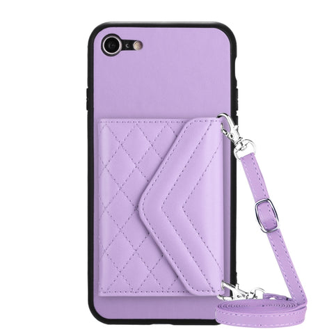 Rhombic Texture Card Bag RFID Phone Case with Long Lanyard, For iPhone SE 2022 / SE 2020, For iPhone 13 Pro Max, For iPhone 13 Pro, For iPhone 13, For iPhone 13 mini, For iPhone 12, For iPhone 12 Pro Max, For iPhone 12 Pro