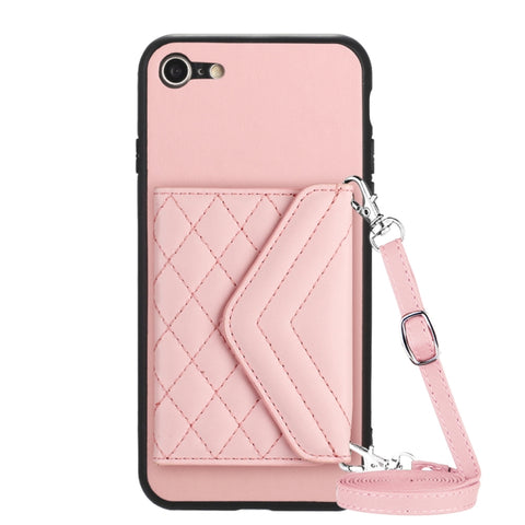 Rhombic Texture Card Bag RFID Phone Case with Long Lanyard, For iPhone SE 2022 / SE 2020, For iPhone 13 Pro Max, For iPhone 13 Pro, For iPhone 13, For iPhone 13 mini, For iPhone 12, For iPhone 12 Pro Max, For iPhone 12 Pro