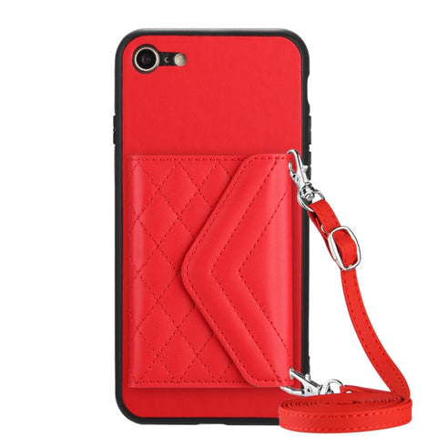 Rhombic Texture Card Bag RFID Phone Case with Long Lanyard, For iPhone SE 2022 / SE 2020, For iPhone 13 Pro Max, For iPhone 13 Pro, For iPhone 13, For iPhone 13 mini, For iPhone 12, For iPhone 12 Pro Max, For iPhone 12 Pro