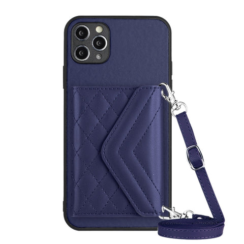 Rhombic Texture Card Bag RFID Phone Case with Long Lanyard, For iPhone 12 mini, For iPhone 11 Pro Max, For iPhone 11, For iPhone 11 Pro, For iPhone XS / X, For iPhone XR, For iPhone XS Max, For iPhone 8 Plus / 7 Plus