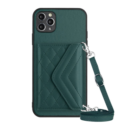 Rhombic Texture Card Bag RFID Phone Case with Long Lanyard, For iPhone 12 mini, For iPhone 11 Pro Max, For iPhone 11, For iPhone 11 Pro, For iPhone XS / X, For iPhone XR, For iPhone XS Max, For iPhone 8 Plus / 7 Plus