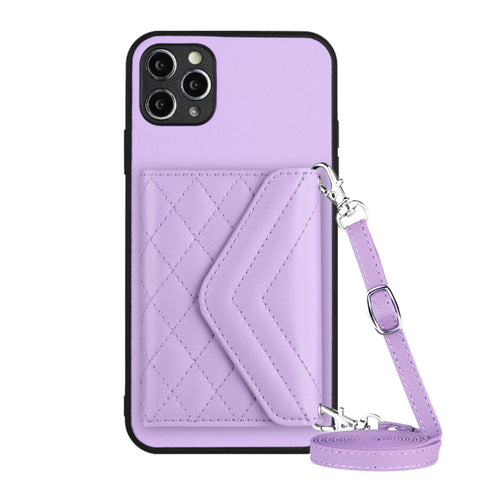 Rhombic Texture Card Bag RFID Phone Case with Long Lanyard, For iPhone 12 mini, For iPhone 11 Pro Max, For iPhone 11, For iPhone 11 Pro, For iPhone XS / X, For iPhone XR, For iPhone XS Max, For iPhone 8 Plus / 7 Plus