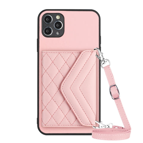 Rhombic Texture Card Bag RFID Phone Case with Long Lanyard, For iPhone 12 mini, For iPhone 11 Pro Max, For iPhone 11, For iPhone 11 Pro, For iPhone XS / X, For iPhone XR, For iPhone XS Max, For iPhone 8 Plus / 7 Plus