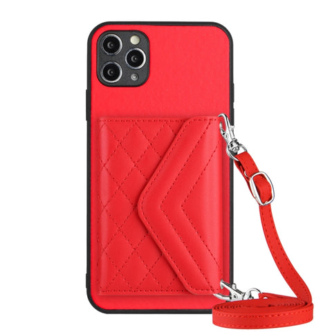 Rhombic Texture Card Bag RFID Phone Case with Long Lanyard, For iPhone 12 mini, For iPhone 11 Pro Max, For iPhone 11, For iPhone 11 Pro, For iPhone XS / X, For iPhone XR, For iPhone XS Max, For iPhone 8 Plus / 7 Plus