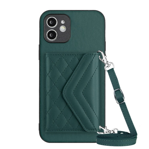 Rhombic Texture Card Bag RFID Phone Case with Long Lanyard, For iPhone SE 2022 / SE 2020, For iPhone 13 Pro Max, For iPhone 13 Pro, For iPhone 13, For iPhone 13 mini, For iPhone 12, For iPhone 12 Pro Max, For iPhone 12 Pro