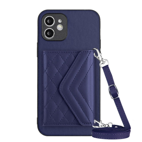 Rhombic Texture Card Bag RFID Phone Case with Long Lanyard, For iPhone SE 2022 / SE 2020, For iPhone 13 Pro Max, For iPhone 13 Pro, For iPhone 13, For iPhone 13 mini, For iPhone 12, For iPhone 12 Pro Max, For iPhone 12 Pro